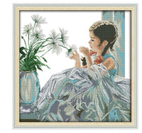 HKM-513875 European Character Cross-Stitch Embroidery Kit - Multiple Sizes and Thread Options