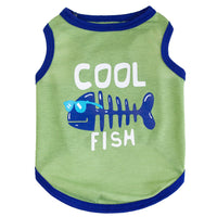 HKM-5139645 Small Fish Design Casual Cat Vest - Lightweight Cotton Pet Clothing in Gray and Green, Available in Multiple Sizes