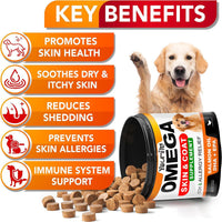 HKM-5139901 Omega 3 Fish Oil Chews for Dogs - Allergy Relief, Itch & Shedding Support, 120 Count Chews for Healthy Skin & Coat