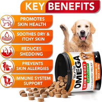 HKM-5139901 Omega 3 Fish Oil Chews for Dogs - Allergy Relief, Itch & Shedding Support, 120 Count Chews for Healthy Skin & Coat