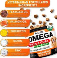 HKM-5139901 Omega 3 Fish Oil Chews for Dogs - Allergy Relief, Itch & Shedding Support, 120 Count Chews for Healthy Skin & Coat