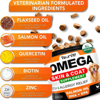 HKM-5139901 Omega 3 Fish Oil Chews for Dogs - Allergy Relief, Itch & Shedding Support, 120 Count Chews for Healthy Skin & Coat