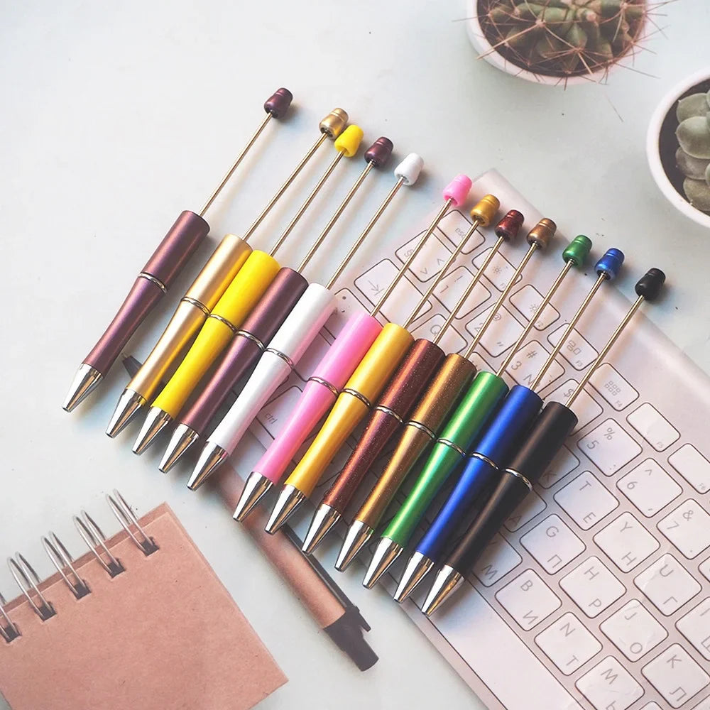 HKM-514003 Personalised Plastic Beaded Ballpoint Pens with Black Ink for Stationery and Office Use