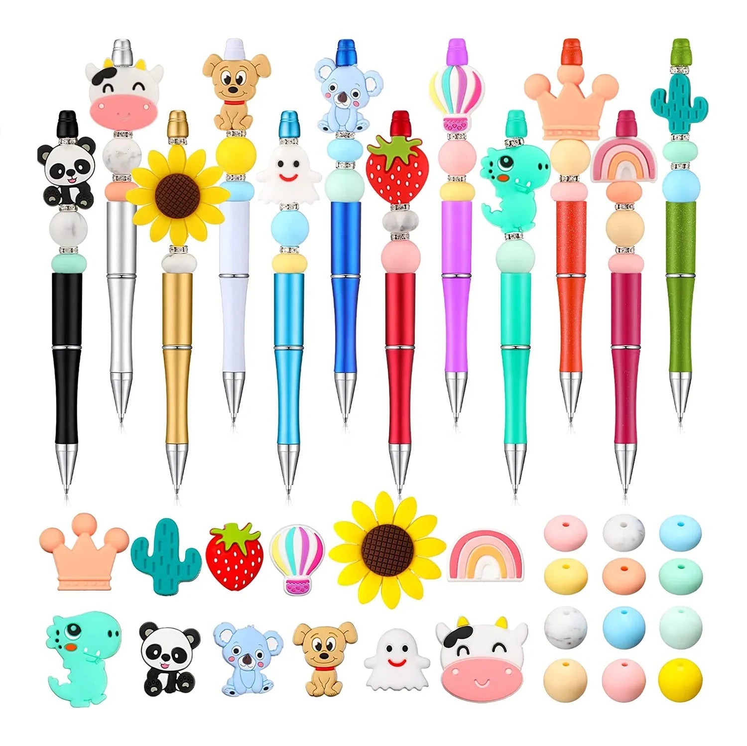 HKM-514003 Personalised Plastic Beaded Ballpoint Pens with Black Ink for Stationery and Office Use