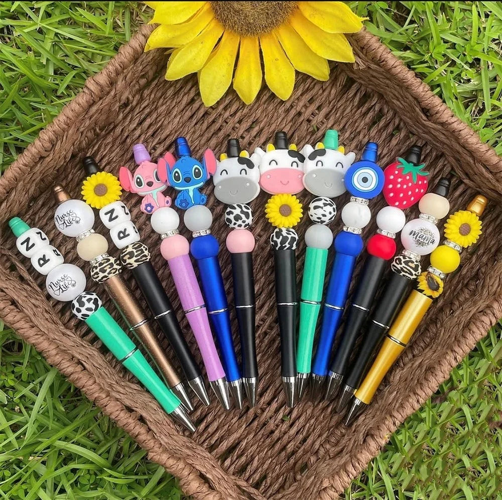 HKM-514003 Personalised Plastic Beaded Ballpoint Pens with Black Ink for Stationery and Office Use
