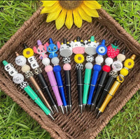 HKM-514003 Personalised Plastic Beaded Ballpoint Pens with Black Ink for Stationery and Office Use