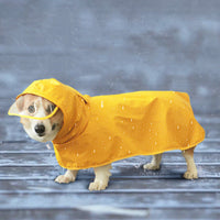 HKM-5140413 Yellow Dog Raincoat for Medium to Extra Large Dogs, Leather Material, All-Inclusive Apron Design
