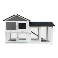 HKM-514195 Removable Tray Ramp Wooden Outdoor Rabbit Hutch with Running Cage for Small Pets