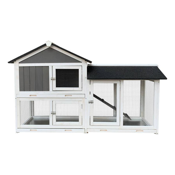 HKM-514195 Removable Tray Ramp Wooden Outdoor Rabbit Hutch with Running Cage for Small Pets