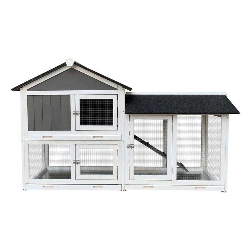 HKM-514195 Removable Tray Ramp Wooden Outdoor Rabbit Hutch with Running Cage for Small Pets