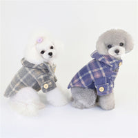 HKM-5142205 Woolen Plaid Two-Legged Dog Windbreaker for Autumn and Winter - Khaki and Purple Options Available