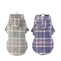 HKM-5142205 Woolen Plaid Two-Legged Dog Windbreaker for Autumn and Winter - Khaki and Purple Options Available
