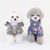 HKM-5142205 Woolen Plaid Two-Legged Dog Windbreaker for Autumn and Winter - Khaki and Purple Options Available