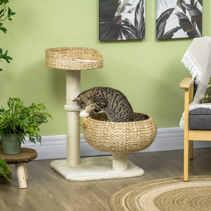 HKM-5143101 28" Elevated Cat Tree with Plush Bed, Sisal Scratcher, and Play Ball for Indoor Cats