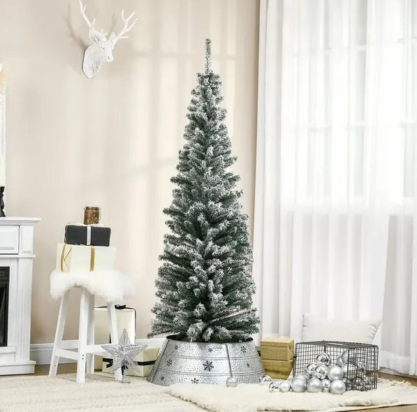 HKM-514323 6ft Snow Flocked Artificial Christmas Tree with Metal Stand for Indoor Holiday Decor