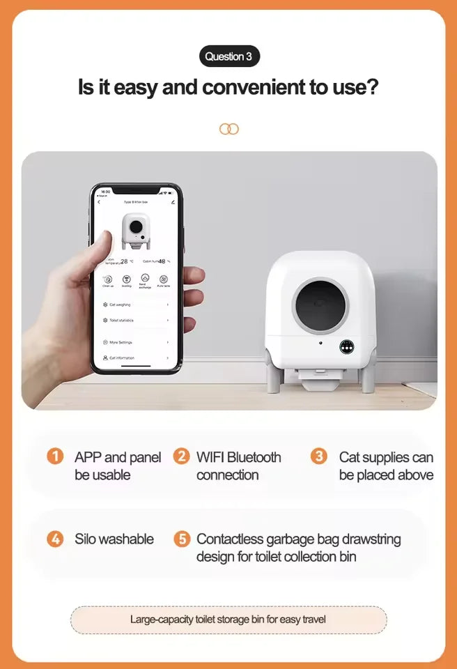 HKM-514323 Smart Self-Cleaning Cat Litter Box with WiFi Control and App Access, Eco-friendly Design