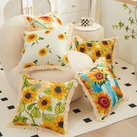 HKM-514323 Tassel Sunflower Linen Pillowcase for Home Decor - 45x45cm Soft Upholstery Cushion