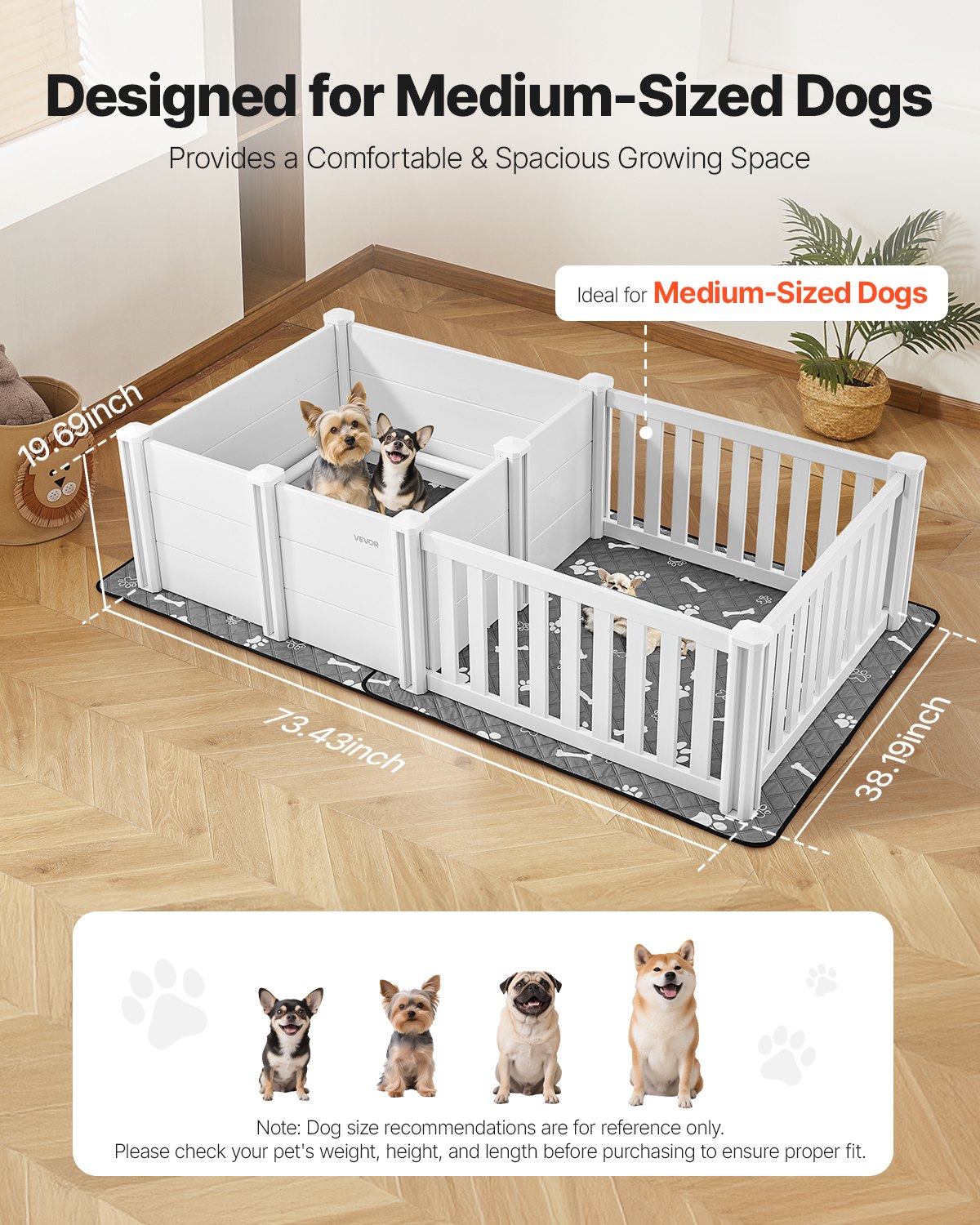 HKM-5143485 Adjustable Whelping Pen for Medium Dogs - 73x38x19.7 in, Waterproof PVC with Adjustable Door Height