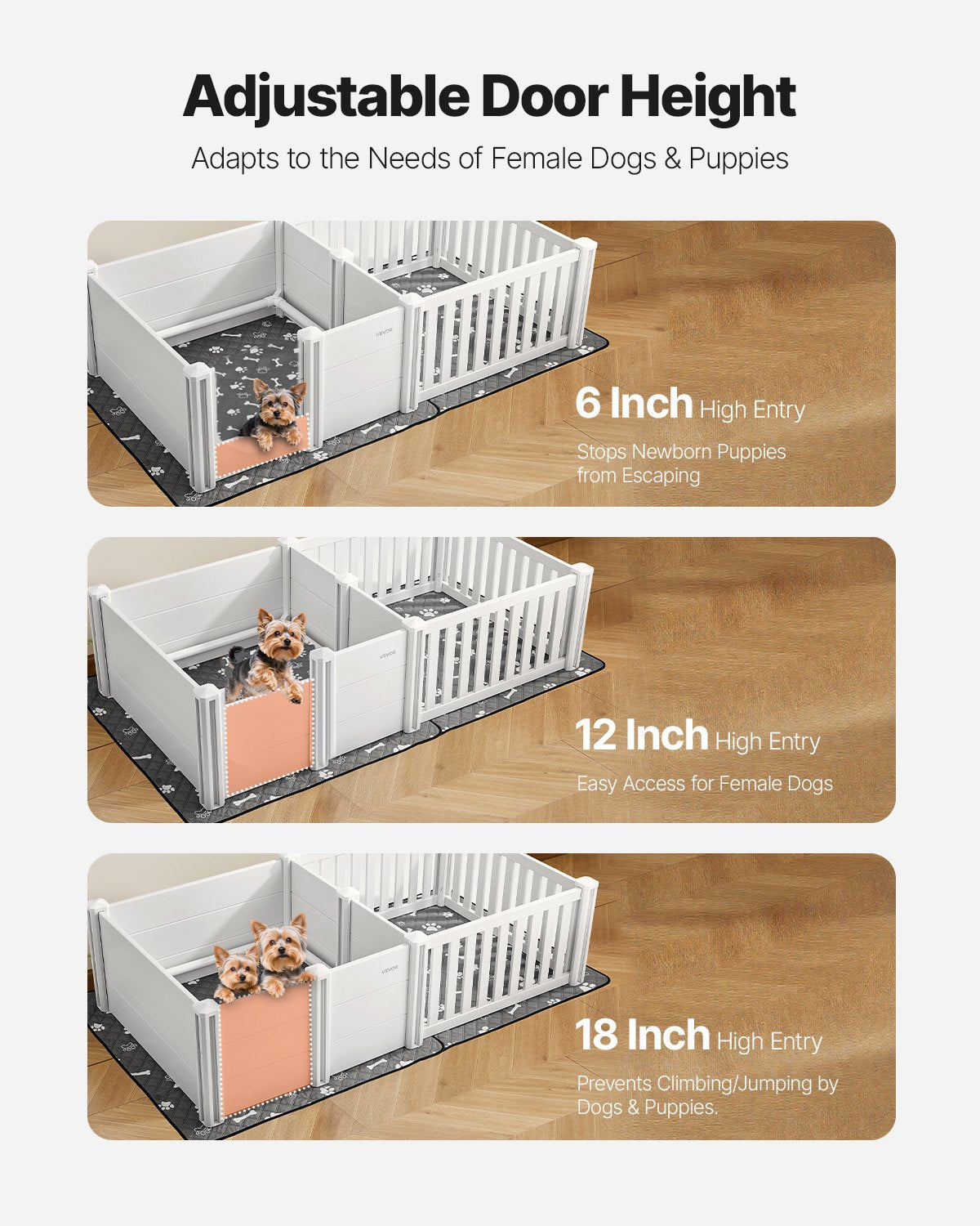 HKM-5143485 Adjustable Whelping Pen for Medium Dogs - 73x38x19.7 in, Waterproof PVC with Adjustable Door Height
