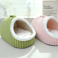 HKM-5143869 Cozy Macaron Cat Nest - Thickened Three-Dimensional Double-Piece Bed for Autumn and Winter Comfort