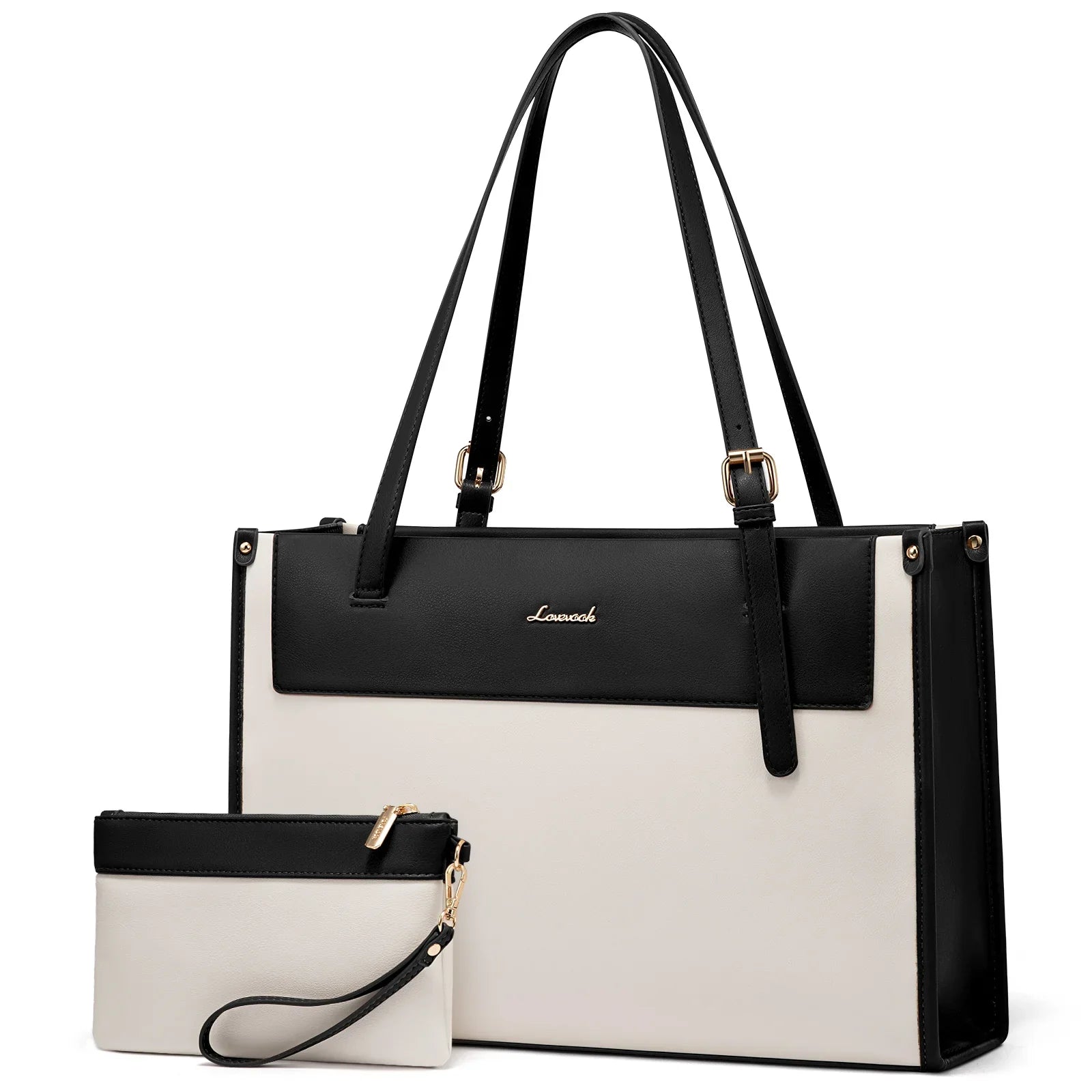 HKM-514579 Fashion PU Leather Laptop Tote Bag Set - Waterproof Business Briefcase for Office Use (15.6 inches)