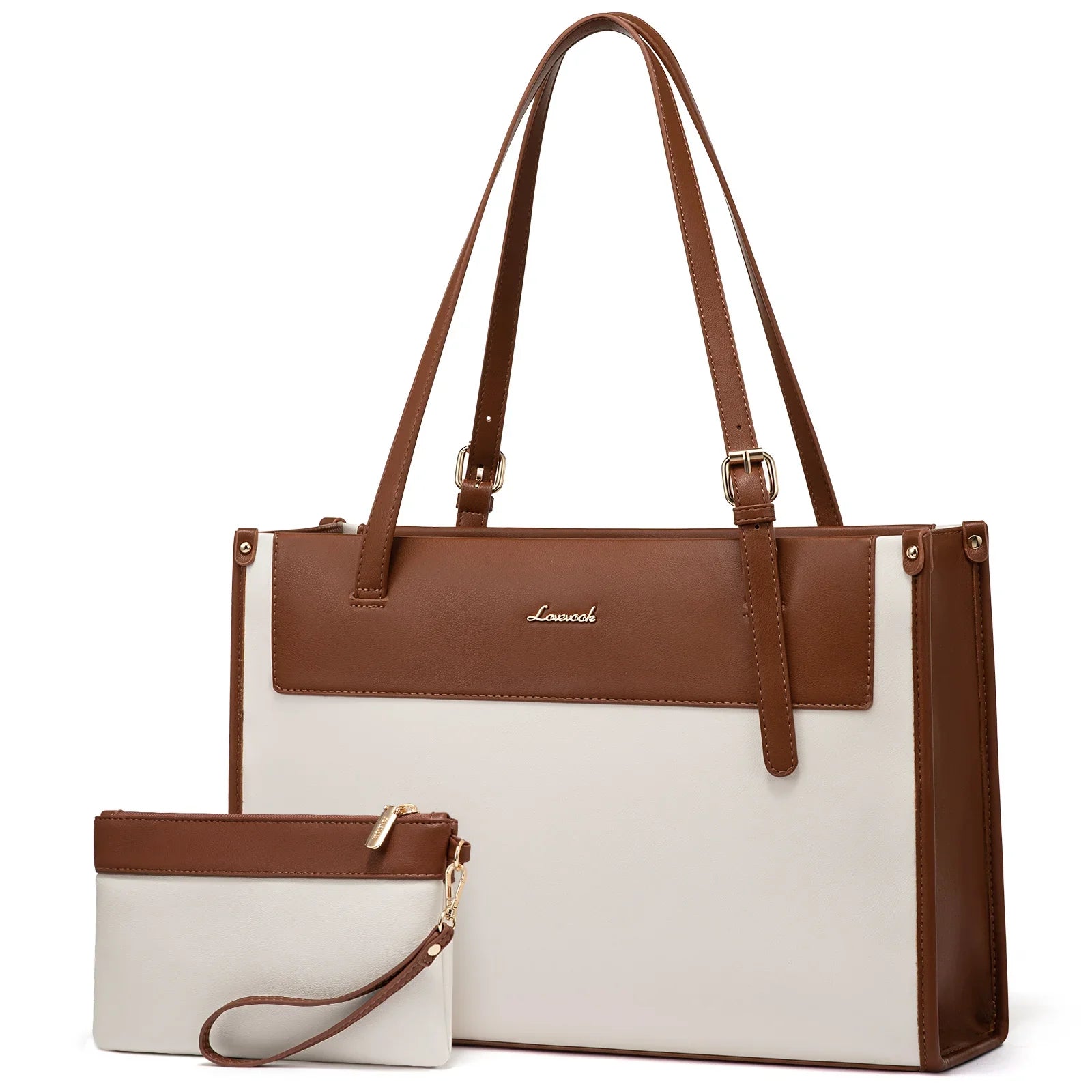 HKM-514579 Fashion PU Leather Laptop Tote Bag Set - Waterproof Business Briefcase for Office Use (15.6 inches)