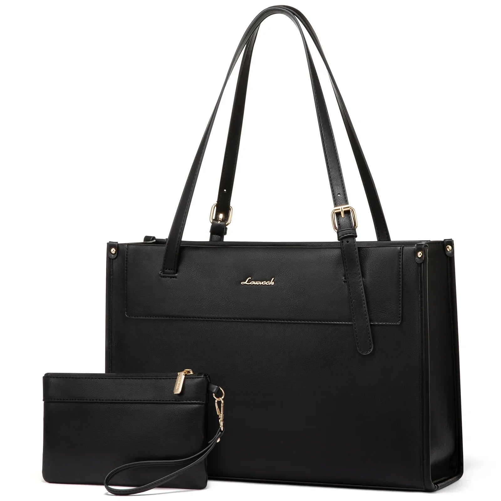 HKM-514579 Fashion PU Leather Laptop Tote Bag Set - Waterproof Business Briefcase for Office Use (15.6 inches)
