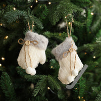 HKM-514643 White Plush Fabric Christmas Tree Ornament with Sled and Knitted Gloves