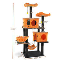 HKM-5148861 Halloween Cat Tower with Condos, Perches, Hammocks, and Scratching Posts - Multi-Level Cat Activity Center in Orange & Black