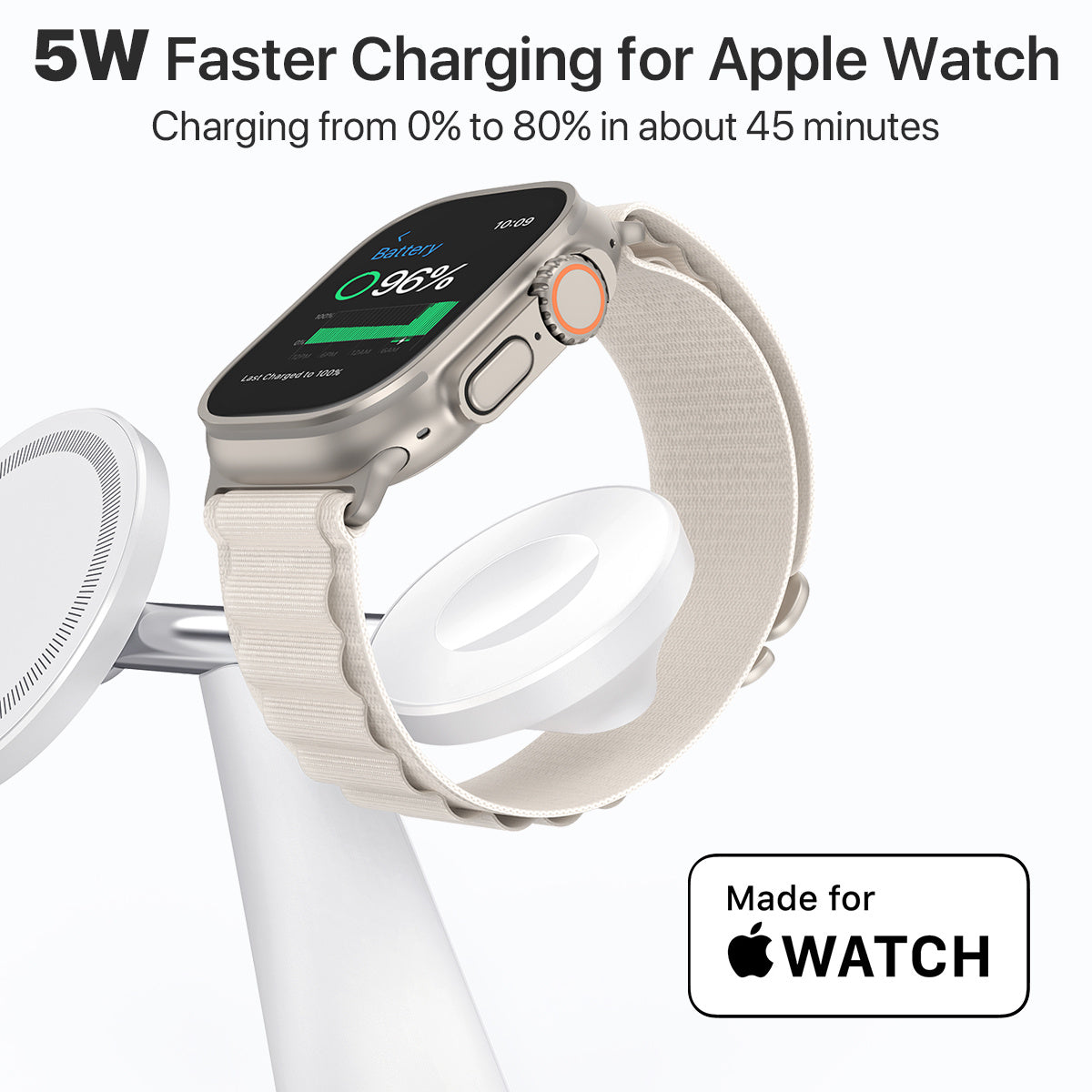 HKM-514899 3-in-1 Wireless Charging Station with MagSafe for iPhone, Apple Watch, and AirPods, 30W Power Adapter Included