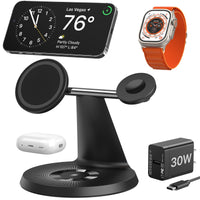 HKM-514899 3-in-1 Wireless Charging Station with MagSafe for iPhone, Apple Watch, and AirPods, 30W Power Adapter Included