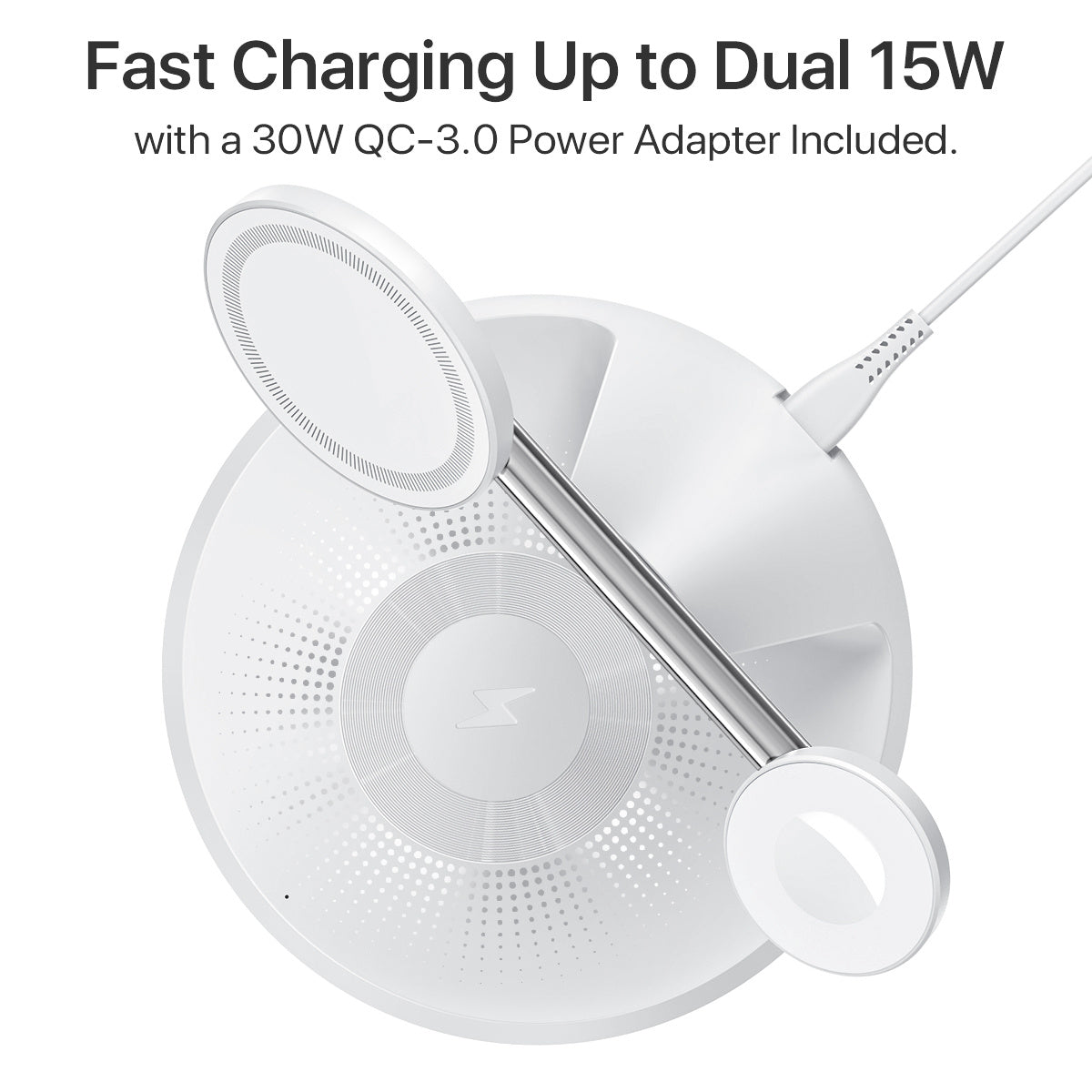 HKM-514899 3-in-1 Wireless Charging Station with MagSafe for iPhone, Apple Watch, and AirPods, 30W Power Adapter Included