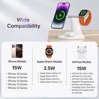HKM-514899 3-in-1 Wireless Charging Station with MagSafe for iPhone, Apple Watch, and AirPods, 30W Power Adapter Included