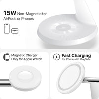 HKM-514899 3-in-1 Wireless Charging Station with MagSafe for iPhone, Apple Watch, and AirPods, 30W Power Adapter Included