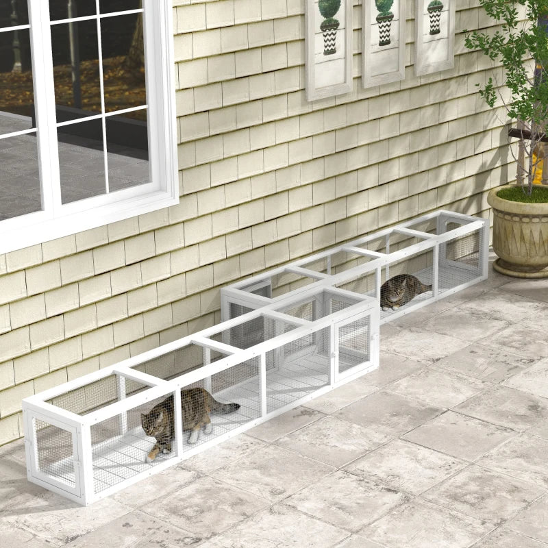 HKM-5149245 Weather-Resistant Wooden Cat Tunnel with Multiple Entrances for Indoor and Outdoor Use