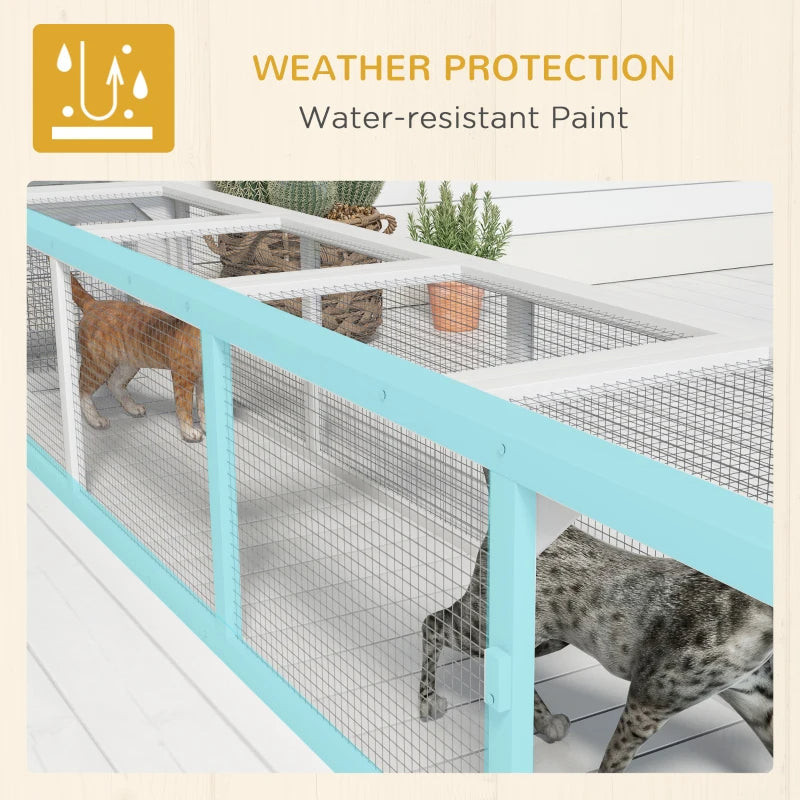 HKM-5149245 Weather-Resistant Wooden Cat Tunnel with Multiple Entrances for Indoor and Outdoor Use