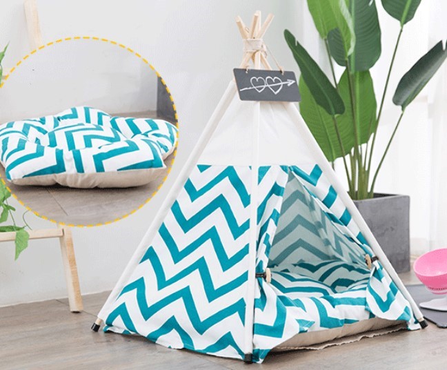 HKM-5149629 Green Striped Canvas Tent for Pets - Available in Small, Medium, and Large Sizes