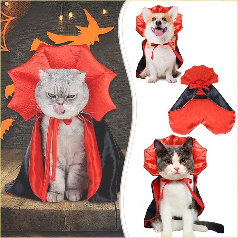 HKM-5149757 Vampire Pet Cloak Costume for Small Dogs, Cats, and Kittens - Soft Plush Halloween Outfit