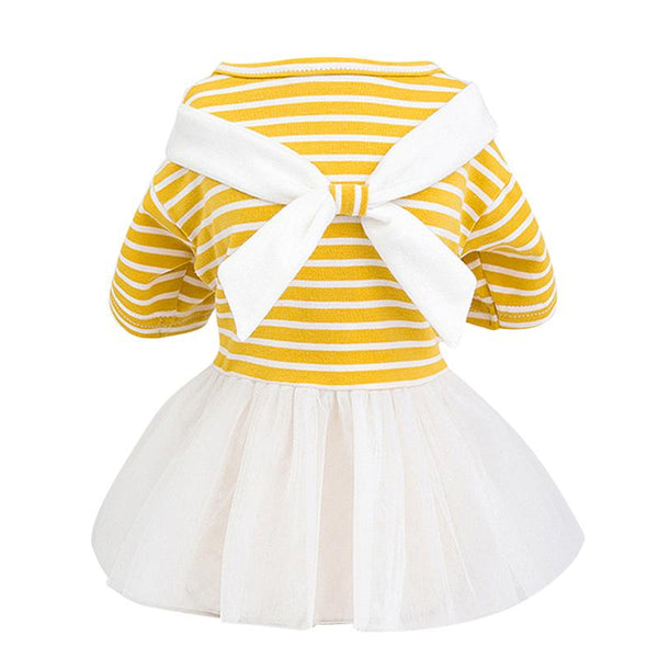 HKM-5150141 White Bow Tie Yarn Skirt for Babies - Pure Cotton Dress in Yellow/Light Blue, Sizes XS to XL