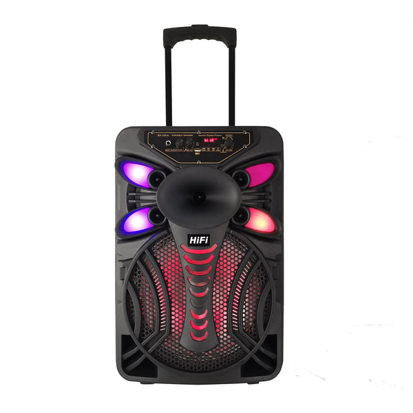 HKM-515027 12 Inch Portable Speaker with RGB LED Lights, Bluetooth, USB, TF, FM, and Karaoke Function