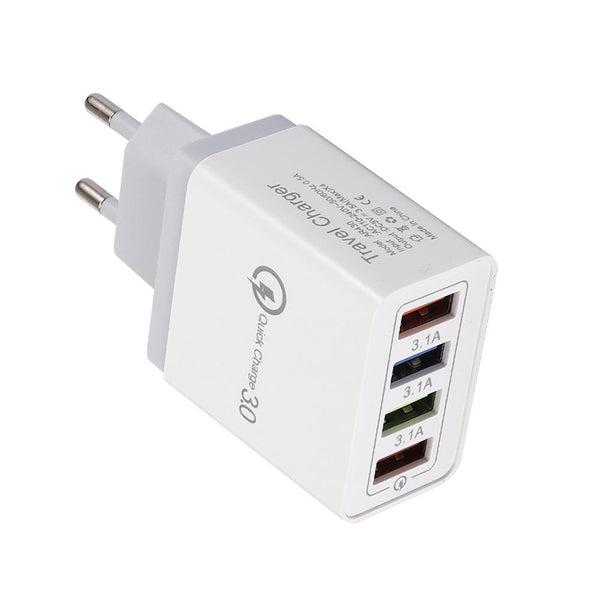 HKM-515091 Luminous 4USB Mobile Phone Charger with Indication Function, Compact Size for Euro and US/UK Use