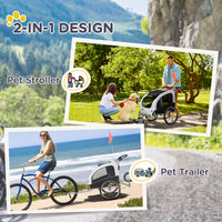 HKM-5151037 2-in-1 Dog Bike Trailer and Stroller with Canopy, Storage Pockets, and Safety Leash
