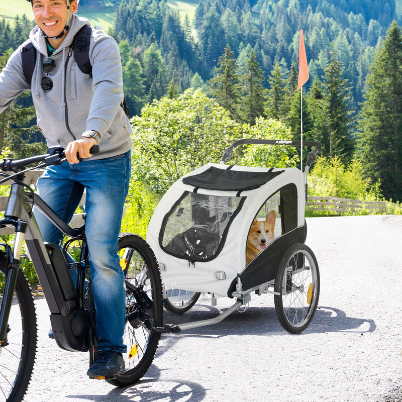 HKM-5151037 2-in-1 Dog Bike Trailer and Stroller with Canopy, Storage Pockets, and Safety Leash