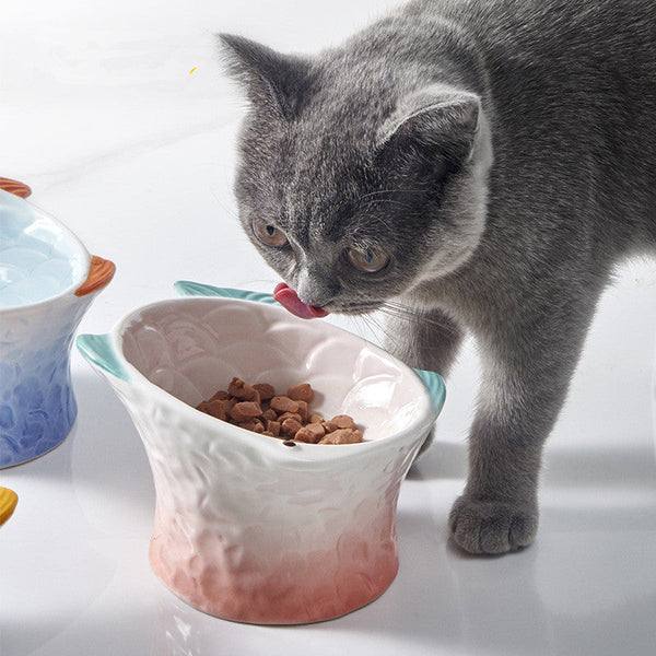 HKM-5151549 Automatic Ceramic Cat Food Bowl for Cervical Spine Protection - 120ml Capacity