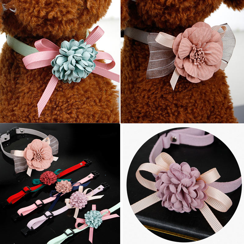 HKM-5153341 Adjustable Korean Cashmere Pet Collar with Flower Accent for Cats and Small Dogs