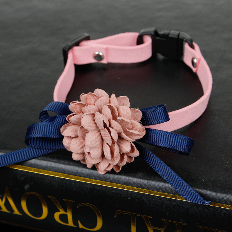 HKM-5153341 Adjustable Korean Cashmere Pet Collar with Flower Accent for Cats and Small Dogs