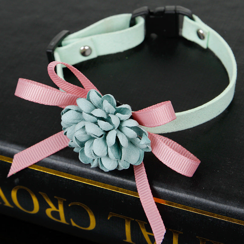 HKM-5153341 Adjustable Korean Cashmere Pet Collar with Flower Accent for Cats and Small Dogs