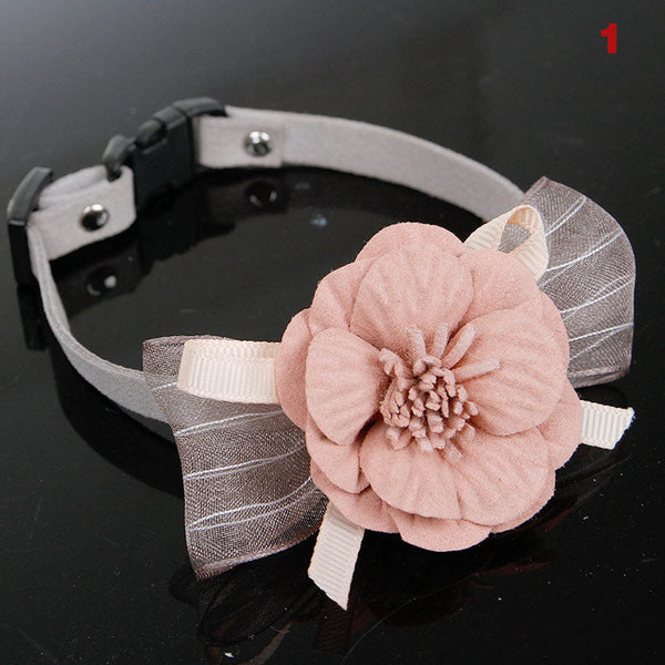 HKM-5153341 Adjustable Korean Cashmere Pet Collar with Flower Accent for Cats and Small Dogs
