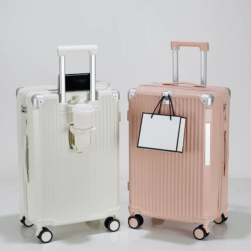 HKM-515411 Compact USB Travel Trolley Suitcase with Wheels - Lightweight ABS and Polyester Cabin Luggage