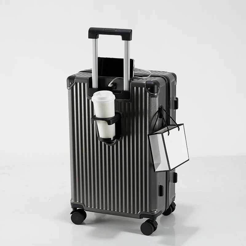 HKM-515411 Compact USB Travel Trolley Suitcase with Wheels - Lightweight ABS and Polyester Cabin Luggage